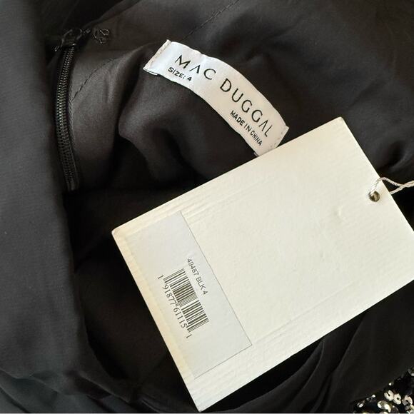 Mac Duggal Black Asymmetrical Ruffled V-Neck Chiffon Dress 49487 Women’s Sz 4 - Picture 8 of 10